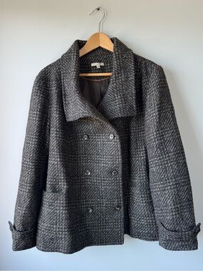 (18W) Wool Blend Double-Breasted Peacoat Jacket - Gray